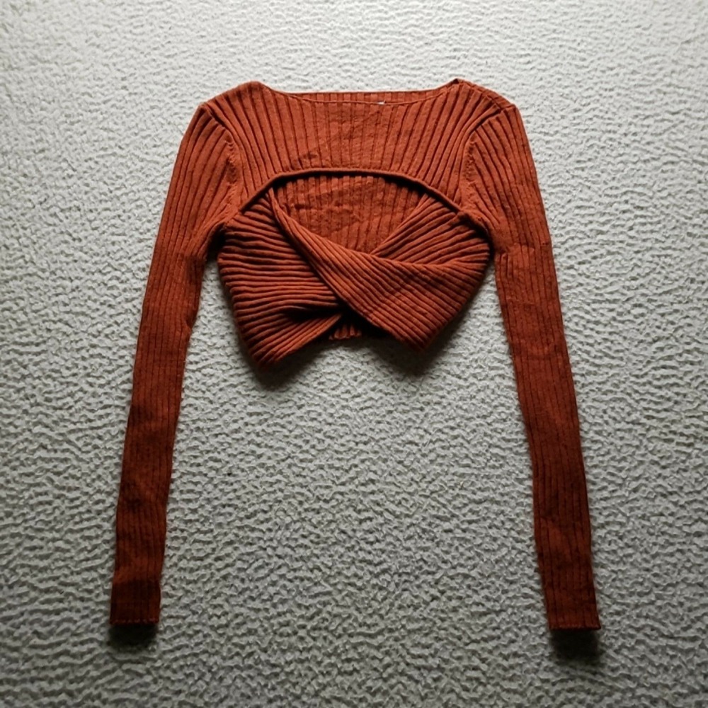 Urban Outfitters Sweater Womens Small Orange Boat Neck Long Sleeve Twist Front